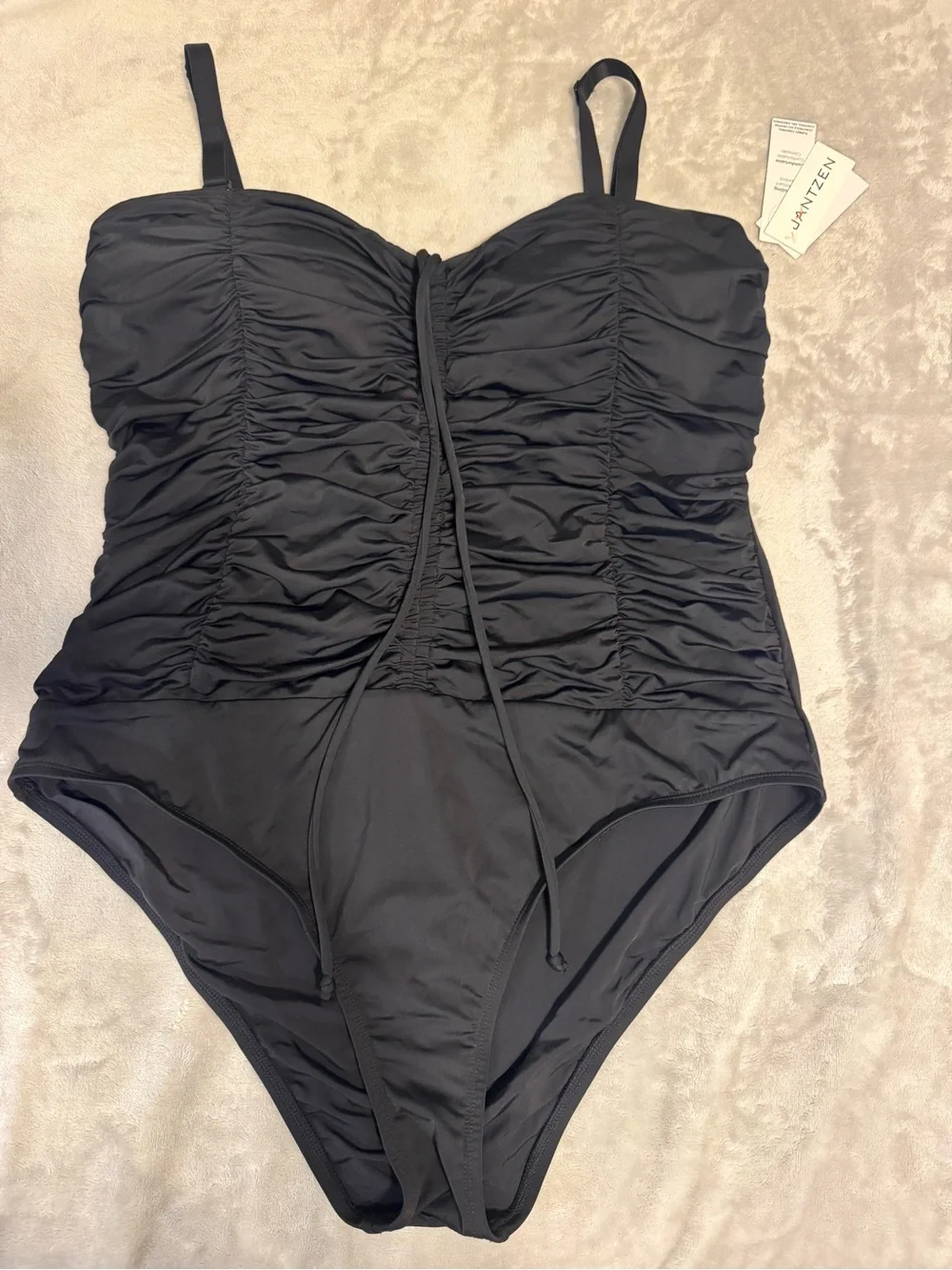 NWT Jantzen Black Tummy Control One Piece Swimsuit Size 18 Ruched Slimming